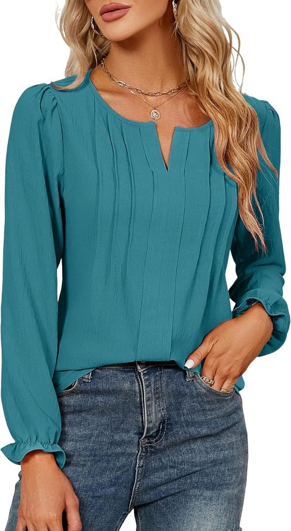 Womens Tops Dressy Casual Long Sleeve Shirts V Neck Chiffon Blouses Fall Clothes 2024