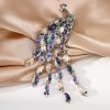 Rhinestone Peacock Tassel Brooch Pins for Women Fashion