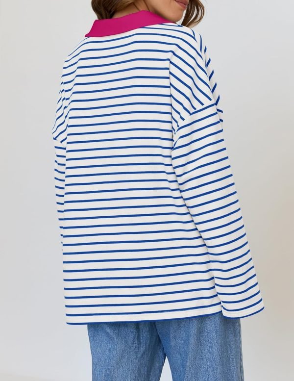 812TOvka5DL._AC_SL1500 Womens Striped Long Sleeve Shirts 2024 Casual V Neck Oversized Sweatshirt Loose Fit Tunic Tops Fall Blouses