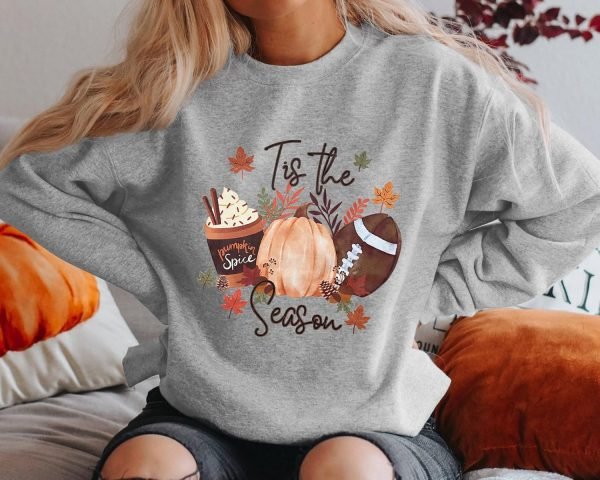 Tis the Season Fall Sweatshirt for Women Fall Football Long Sleeve Shirt Causal Autumn Pumpkin Pullover Tops