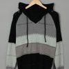 Women Color Block Hooded Crochet Striped Sweaters Lightweight Drawstring Hoodies Pullover Trendy Sweatshirts