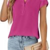 Womens Dressy Casual Tops Business Casual Cap Sleeve Work Blouses Chiffon V Neck Button Down Shirts