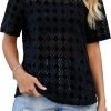 Womens Chiffon Blouse Summer Casual Round Neck Short Sleeve Pom Pom Shirts Top