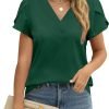 Womens Tops Dressy Casual V Neck Ruffle Short Sleeve Blouse Business Casual Tops Chiffon Flowy Shirt Cute Summer Tops