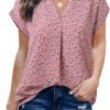 Women's Summer Work Blouse V Neck Short Sleeve Lapel Shirt Top Tunic