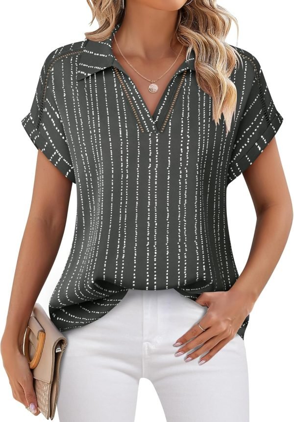 Women's Short Sleeve Chiffon Blouses Office Work Dress Shirts Business Casual Tops