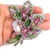 Big Large Brooch Pin Austrian Crystal Leaf Shape Bouquet Rhinestone Scarf Decoration Wreath Cloth Brooches Pins For Women Girls