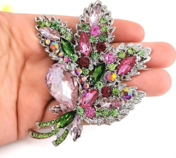 Big Large Brooch Pin Austrian Crystal Leaf Shape Bouquet Rhinestone Scarf Decoration Wreath Cloth Brooches Pins For Women Girls