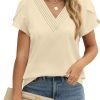Womens Tops Dressy Casual V Neck Ruffle Short Sleeve Blouse Business Casual Tops Chiffon Flowy Shirt Cute Summer Tops