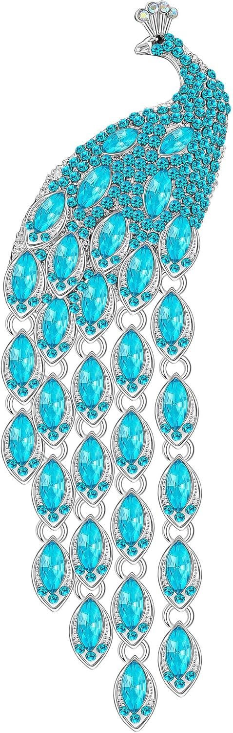 Rhinestone Peacock Tassel Brooch Pins for Women Fashion