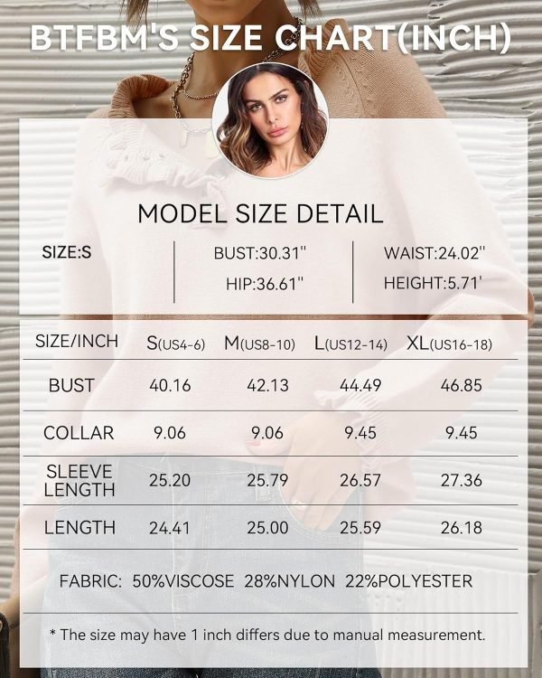 Women's Sweaters Casual Long Sleeve Button Down Crew Neck Ruffle Knit Pullover Sweater Tops Solid Color Striped