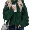 Womens 2024 Winter Fall Solid Turtleneck High Neck Balloon Long Sleeve Sweaters Pullover Outerwear