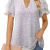 Womens Dressy Chiffon Blouses Summer Puff Petal Short Sleeve Shirts V Neck Casual Work Tops