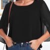 Womens Tops Dressy Casual Summer Chiffon Blouse 3/4 Sleeve Loose Mesh Tunic Shirts