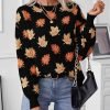 Women's Casual Maple Leaf Print Crewneck Knit Sweater 2024 Fall Winter Fashion Long Sleeve Graphic Loose Jumpers Tops