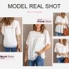 Womens Crewneck Lace Crochet Pom Pom Flowy Short Sleeve Casual Shirts Blouses Tops