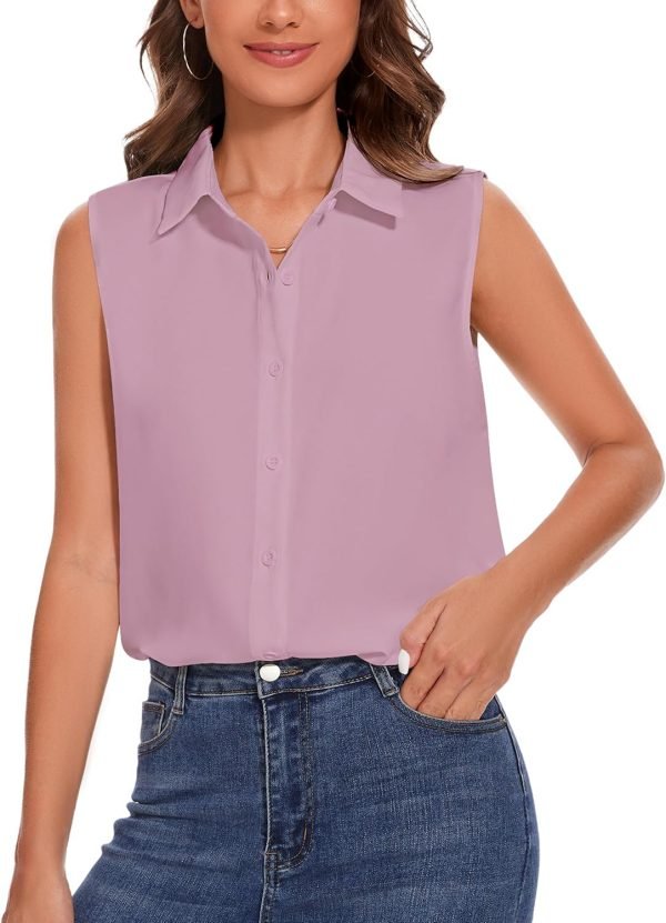 81CubdMD2cL._AC_SL1500 Womens Sleeveless Button Down Shirt Classic Collared Blouse Basic Tank Tops Work Office Chiffon Tops