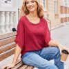 Womens 3/4 Ruffle Sleeve Tops Double Layer Chiffon Blouses Scoop Neck Flowy Tops Elegant Summer Shirt Tunic