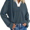 81D10eNAcML._AC_SL1500 Womens Striped Long Sleeve Shirts 2024 Casual V Neck Oversized Sweatshirt Loose Fit Tunic Tops Fall Blouses