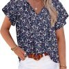Womens 2024 Summer Tunic Tops Casual Short Sleeve Blouses V Neck Dressy Chiffon Boho Tshirts