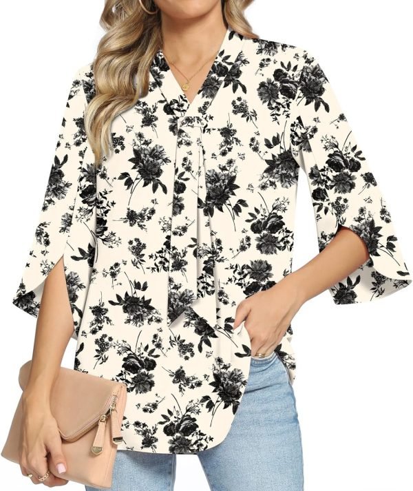 Women's Fall Long Sleeve Chiffon Blouse Winter V-Neck Tunic Tops Business Shirt