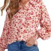 81FtoNczNKL._AC_SL1500 Women's Casual V Neck Allover Floral Print Long Sleeve Chiffon Button Down Blouses Bohemian Top Shirts