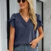 Womens Tops Dressy Casual V Neck Ruffle Short Sleeve Blouse Business Casual Tops Chiffon Flowy Shirt Cute Summer Tops