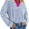 81G4OOkuilL._AC_SL1500 Womens Striped Long Sleeve Shirts 2024 Casual V Neck Oversized Sweatshirt Loose Fit Tunic Tops Fall Blouses
