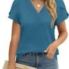Womens Tops Dressy Casual V Neck Ruffle Short Sleeve Blouse Business Casual Tops Chiffon Flowy Shirt Cute Summer Tops