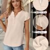 Womens Dressy Casual Tops Business Casual Cap Sleeve Work Blouses Chiffon V Neck Button Down Shirts