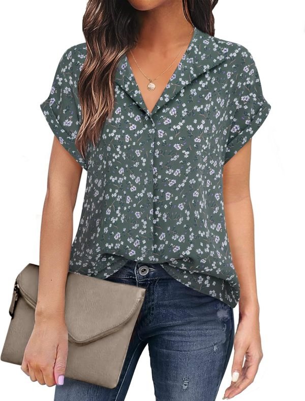 Women's Short Sleeve Chiffon Blouses for Office Work Business Attire Collared Shirts