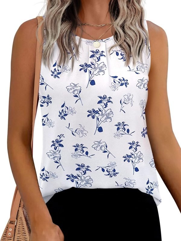 Women's Sleeveless Chiffon Tank Top Double Layers Keyhole Back Blouse Tunic S-XXL