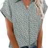 Women's Summer Work Blouse V Neck Short Sleeve Lapel Shirt Top Tunic