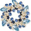 Austrian Crystal Wedding Flower Wreath Brooch Pin Blue Sapphire Color Gold-Tone