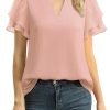 Womens Dressy Chiffon Blouses Summer Puff Petal Short Sleeve Shirts V Neck Casual Work Tops