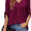 U.Vomade Women's 3/4 Cuffed Sleeve Chiffon V Neck Casual Shirts for Women S-XL