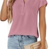Womens Dressy Casual Tops Business Casual Cap Sleeve Work Blouses Chiffon V Neck Button Down Shirts