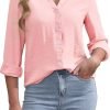 Womens Button Down Shirts Long Sleeve V Neck Collared Blouses Office Work Tops Chiffon Dressy Casual Shirts
