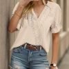 Chiffon Blouse for Womens Dressy Casual Short Sleeve Shirt V Neck Swiss Dot Top