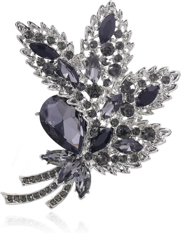 Big Large Brooch Pin Austrian Crystal Leaf Shape Bouquet Rhinestone Scarf Decoration Wreath Cloth Brooches Pins For Women Girls