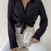81Ld6zKVOuL._AC_SL1500 Women's Sheer Mesh Button Up Shirt Long Sleeve See Through Blouse