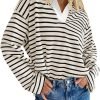 81LtXnhZ6zL._AC_SL1500 Womens Striped Long Sleeve Shirts 2024 Casual V Neck Oversized Sweatshirt Loose Fit Tunic Tops Fall Blouses