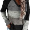 Women Color Block Hooded Crochet Striped Sweaters Lightweight Drawstring Hoodies Pullover Trendy Sweatshirts