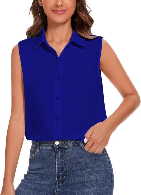 81NiIHTWKJL._AC_SL1500 Womens Sleeveless Button Down Shirt Classic Collared Blouse Basic Tank Tops Work Office Chiffon Tops