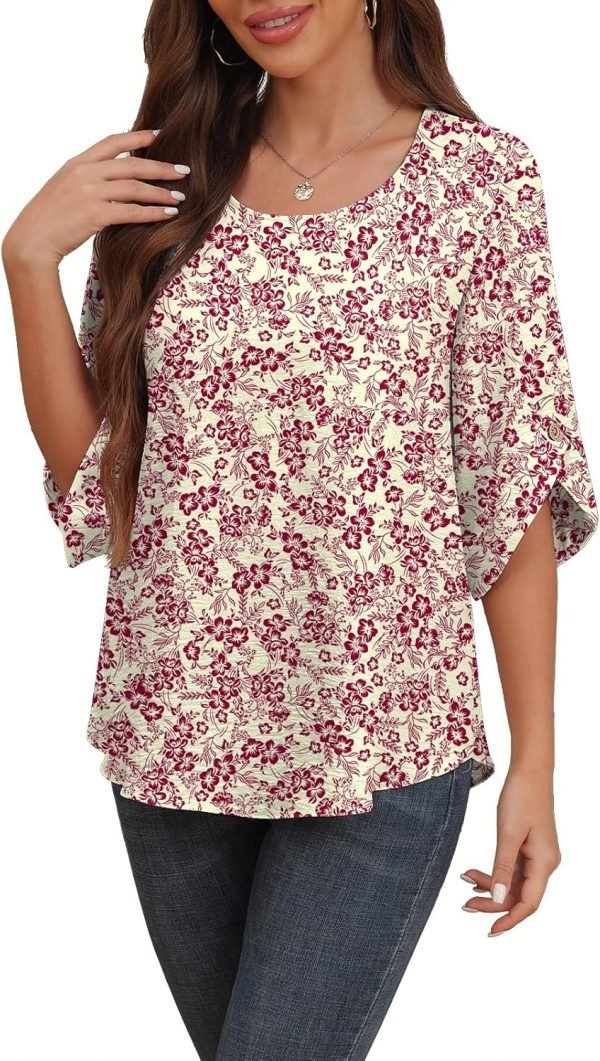 Women's 2024 Summer Chiffon Blouses Bell Short Sleeve Tshirts Casual Loose Flowy Dressy Work Tops for Leggings Blouse