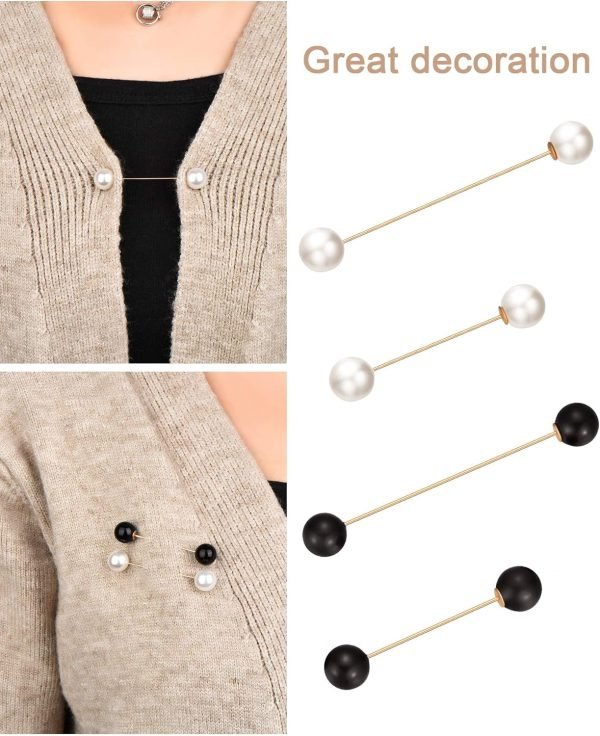 6 Pieces Sweater Shawl Clips Retro Pearl Brooch Pins Crystal Cardigan Collar Clip Dress Shirt Clip for Back Cinch and Waist for Women Girl Clothing Costume Accessory