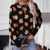 Women's Casual Maple Leaf Print Crewneck Knit Sweater 2024 Fall Winter Fashion Long Sleeve Graphic Loose Jumpers Tops