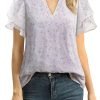 Womens Dressy Chiffon Blouses Summer Puff Petal Short Sleeve Shirts V Neck Casual Work Tops