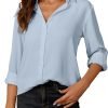 Womens Button Down Shirt Long Sleeve Classic Collared Tops Work Office Casual Chiffon Blouse