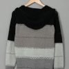 Women Color Block Hooded Crochet Striped Sweaters Lightweight Drawstring Hoodies Pullover Trendy Sweatshirts